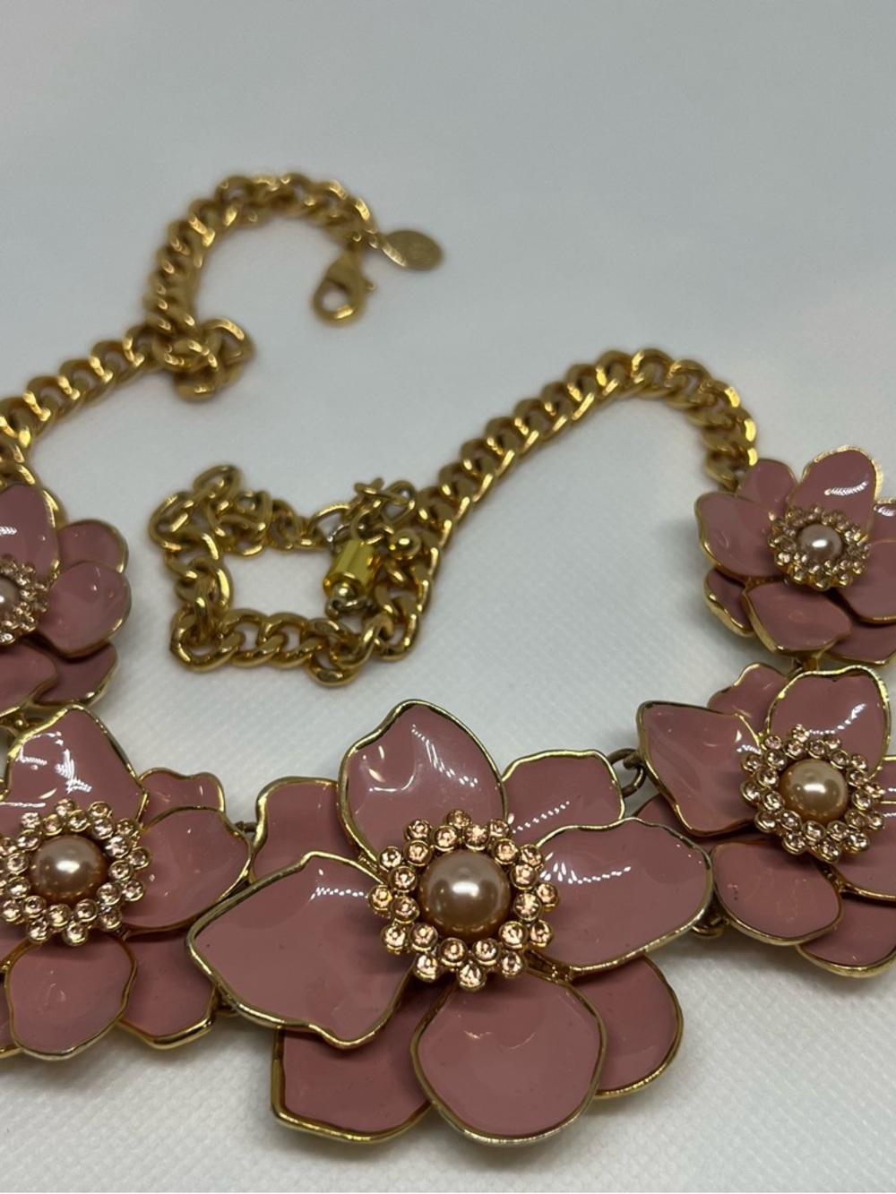 Joan Rivers Pink Enamel Floral Statement Necklace with Gold-Tone Chain